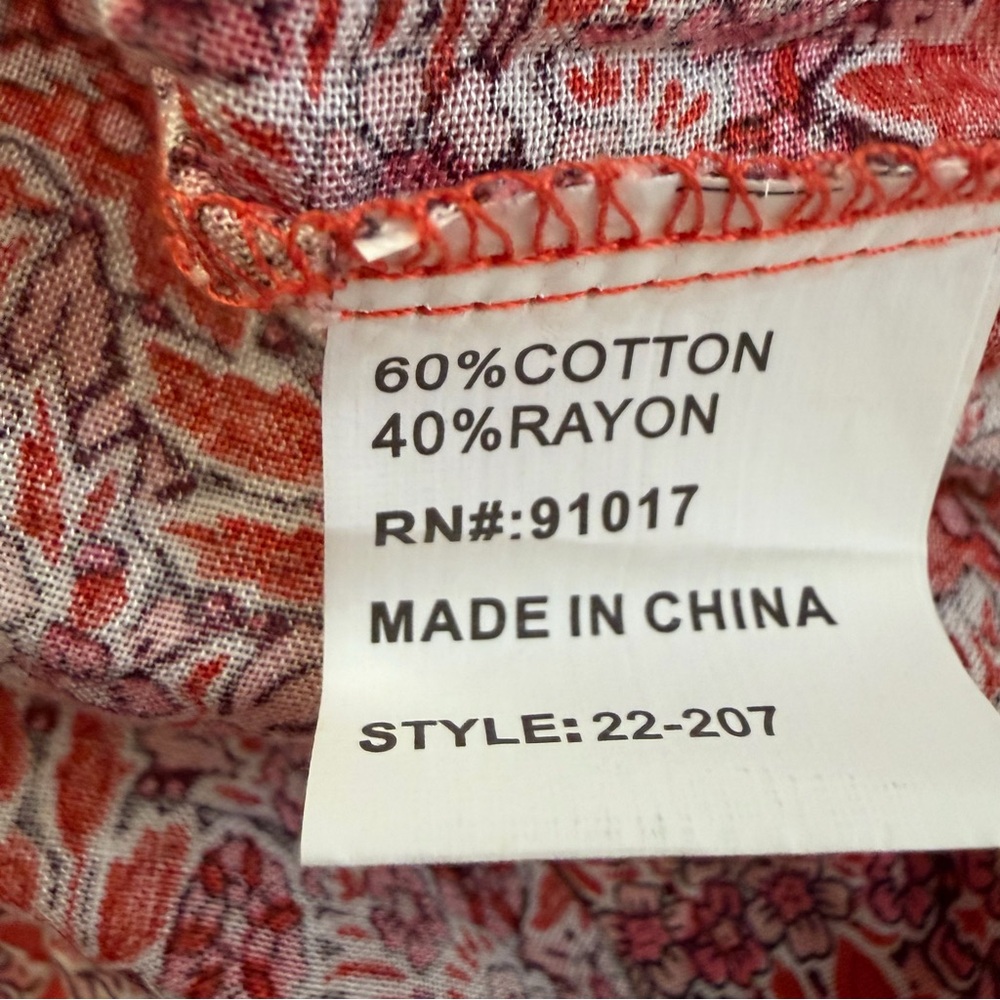 Solitaire Red Floral Boho Peasant Blouse Balloon Sleeve Medium - Picture 10 of 10